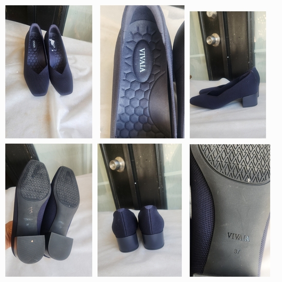 Vivaia Melody Pro Navy Blue Square Toe Chunky Heel - Picture 2 of 5